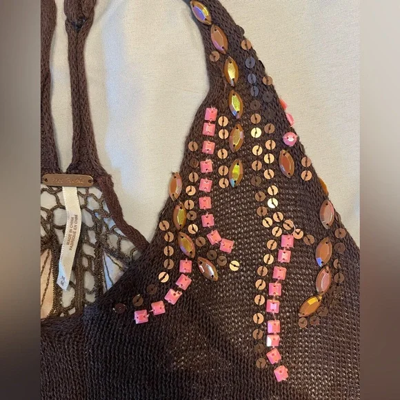RARE GEM! Free People Crocheted and Beaded Vintage Tank - Picture 3 of 6